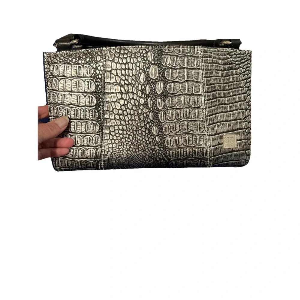 Miche Black/Silver Croc Embossed Satchel Top Handle Zip, Inner Pockets